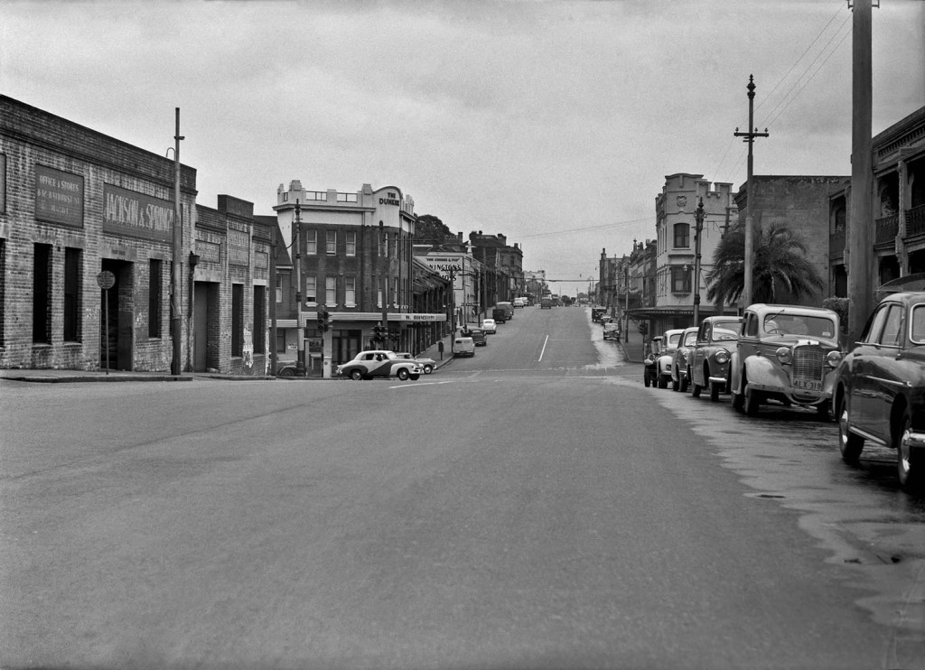 View north along Harris Street in 1955 with the Dunkirk Hotel on the left (Photograph: City of Sydney Archives)