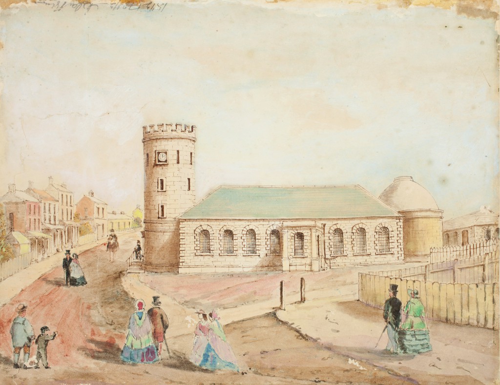 The original St Philip’s at Church Hill, lithograph possibly by Alberto Dias Soares, c.1852-3 (Image: State Library of NSW)
